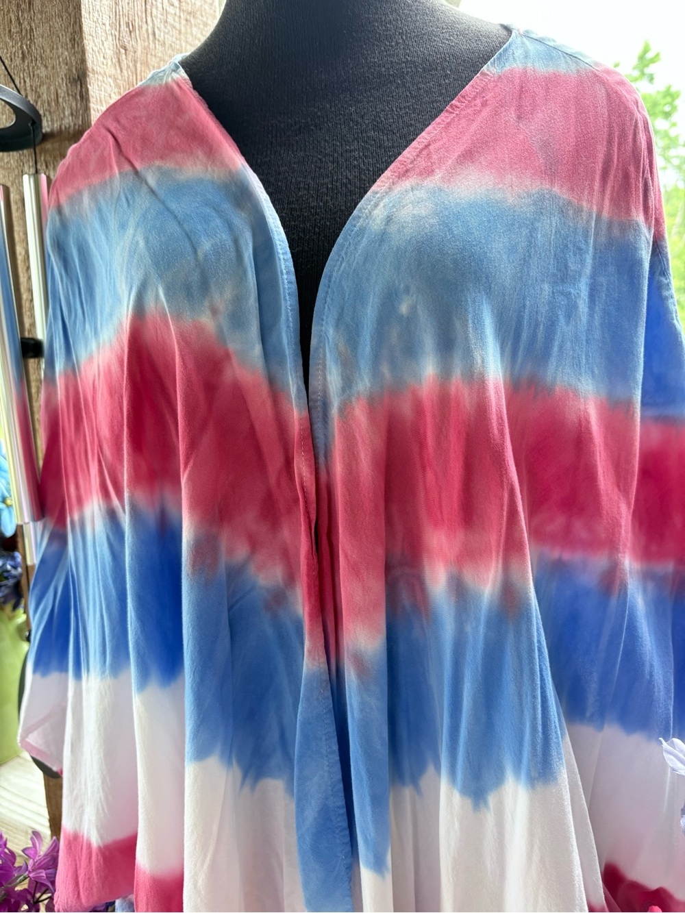 Mm Mm Mm Tie Dye Red White Blue Flowy Open Front Kimono Cardigan or Cover M - Picture 5 of 9